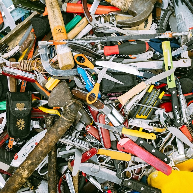 a messy pile of tools